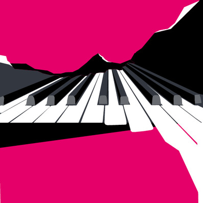 Abstrakte Illustration von Klaviertasten vor einem pinken Hintergrund