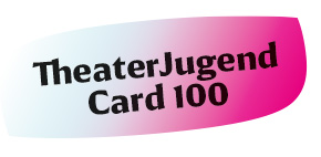 Störer mit Verlauf von Weiß über Hellblau zu Magenta mit Text "TheaterJugendCard100"